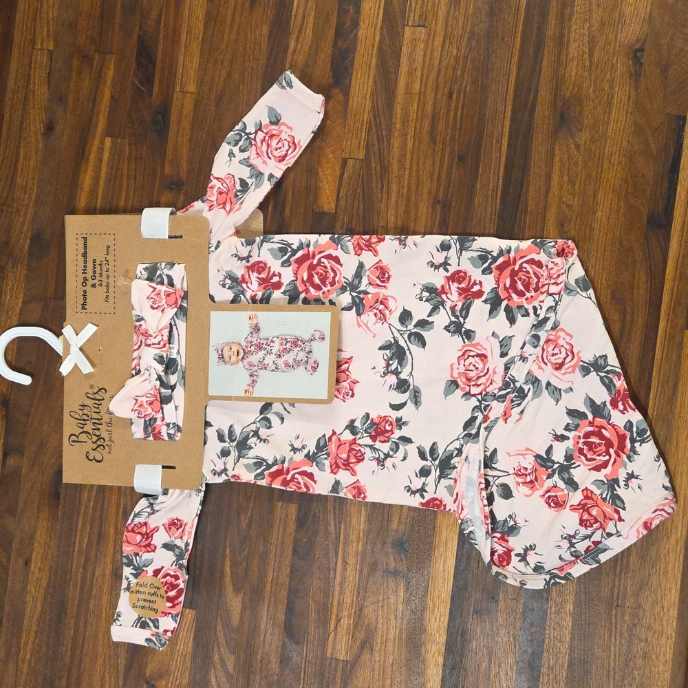 Baby Essentials Photo Op Gown & Headband - Girls size 0-3 months